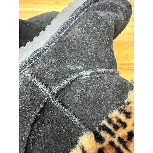 UGG Koolaburra Aribel Short Folding‎ Boots Leopard Animal Print Black Womens 10 - Picture 11 of 11